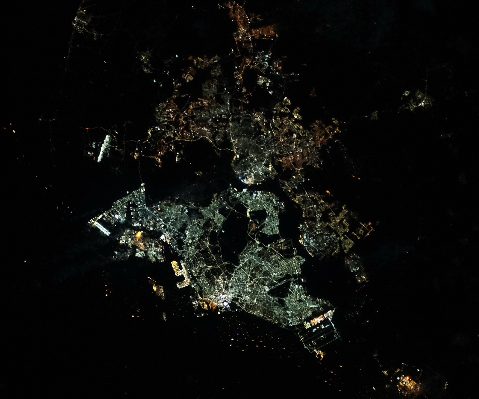 Singapore and Johor at night, seen from the International Space Station