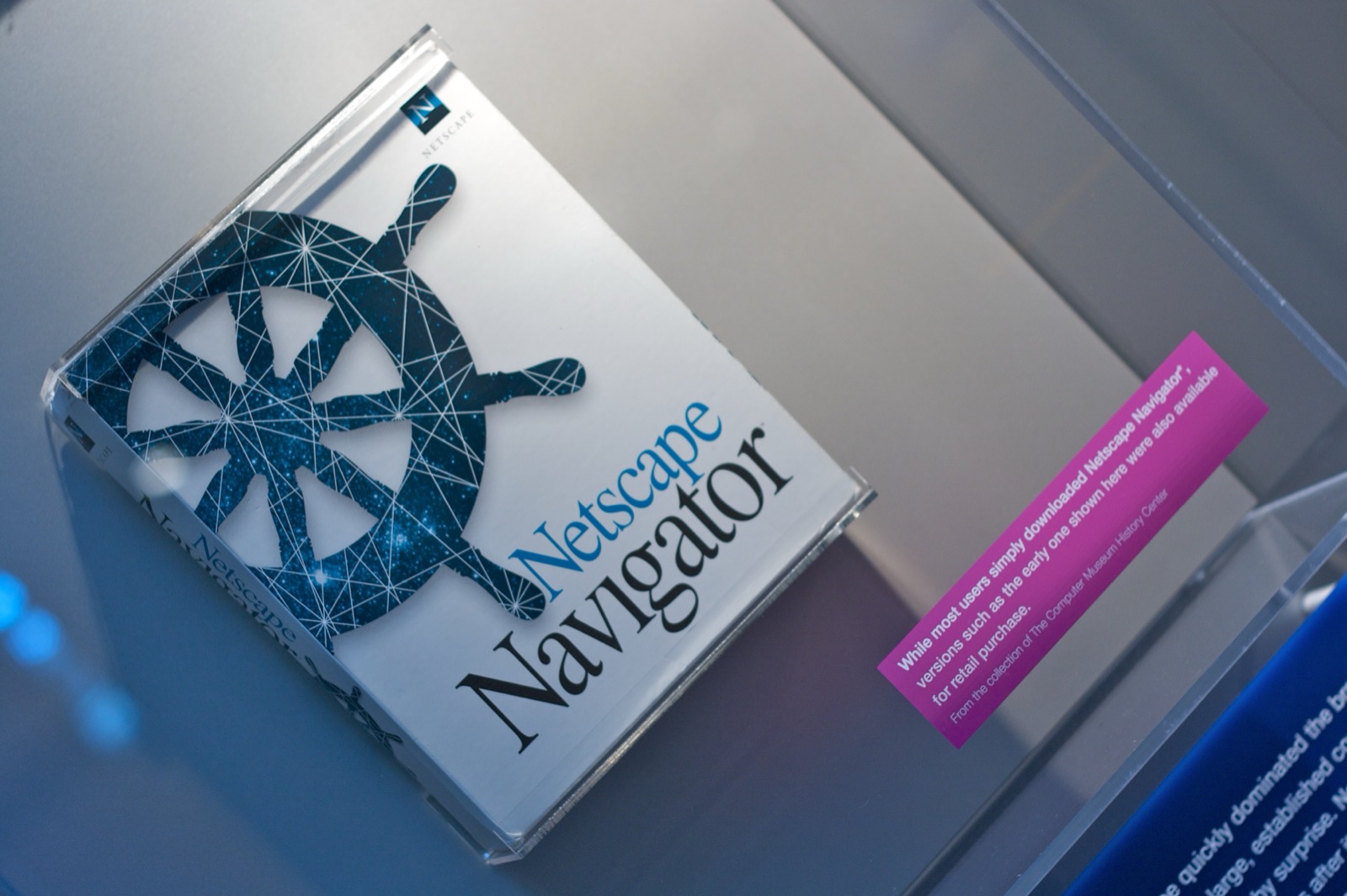 A boxed copy of Netscape Navigator at the Computer History Museum. In 1995 the browser was the most important piece of software in the world, and it could not move.