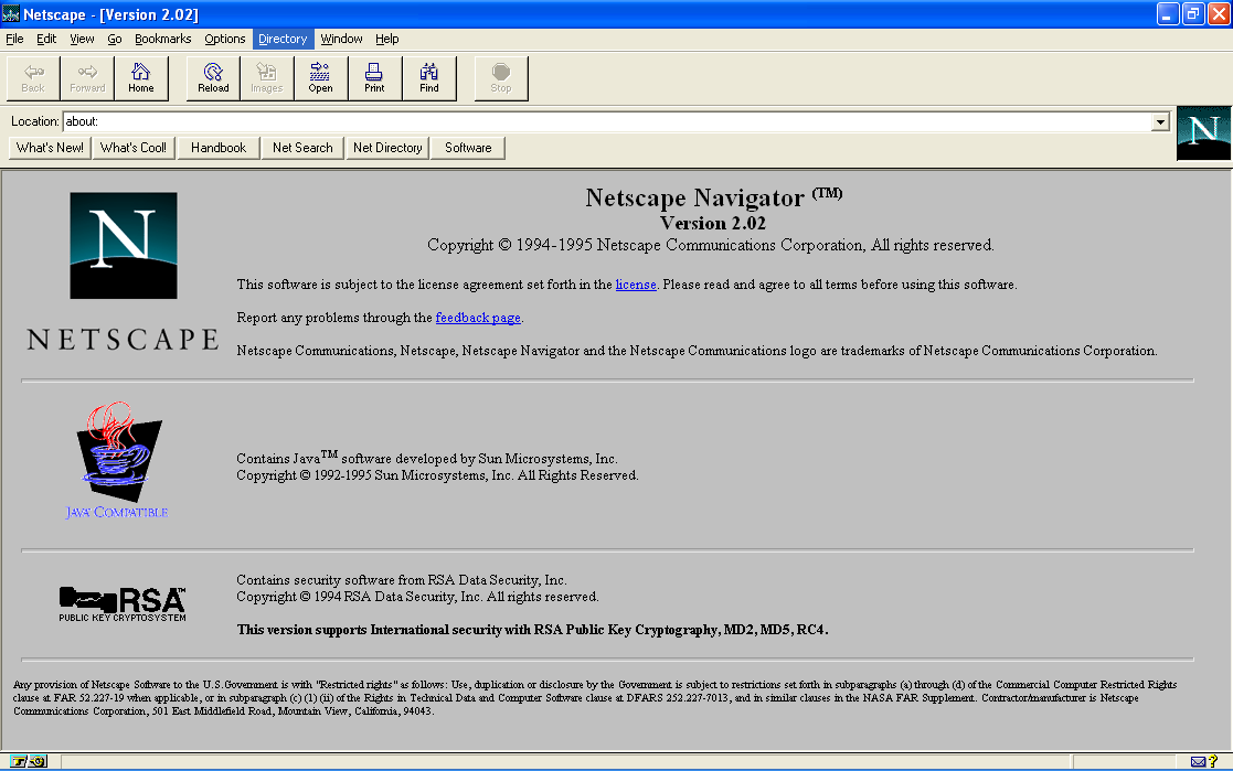 Netscape Navigator 2, the release that carried the first version of JavaScript into the world.