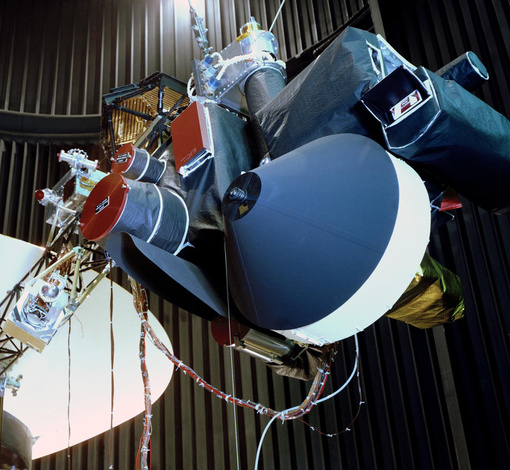 Close-up of the Voyager science instrument boom and scan platform.