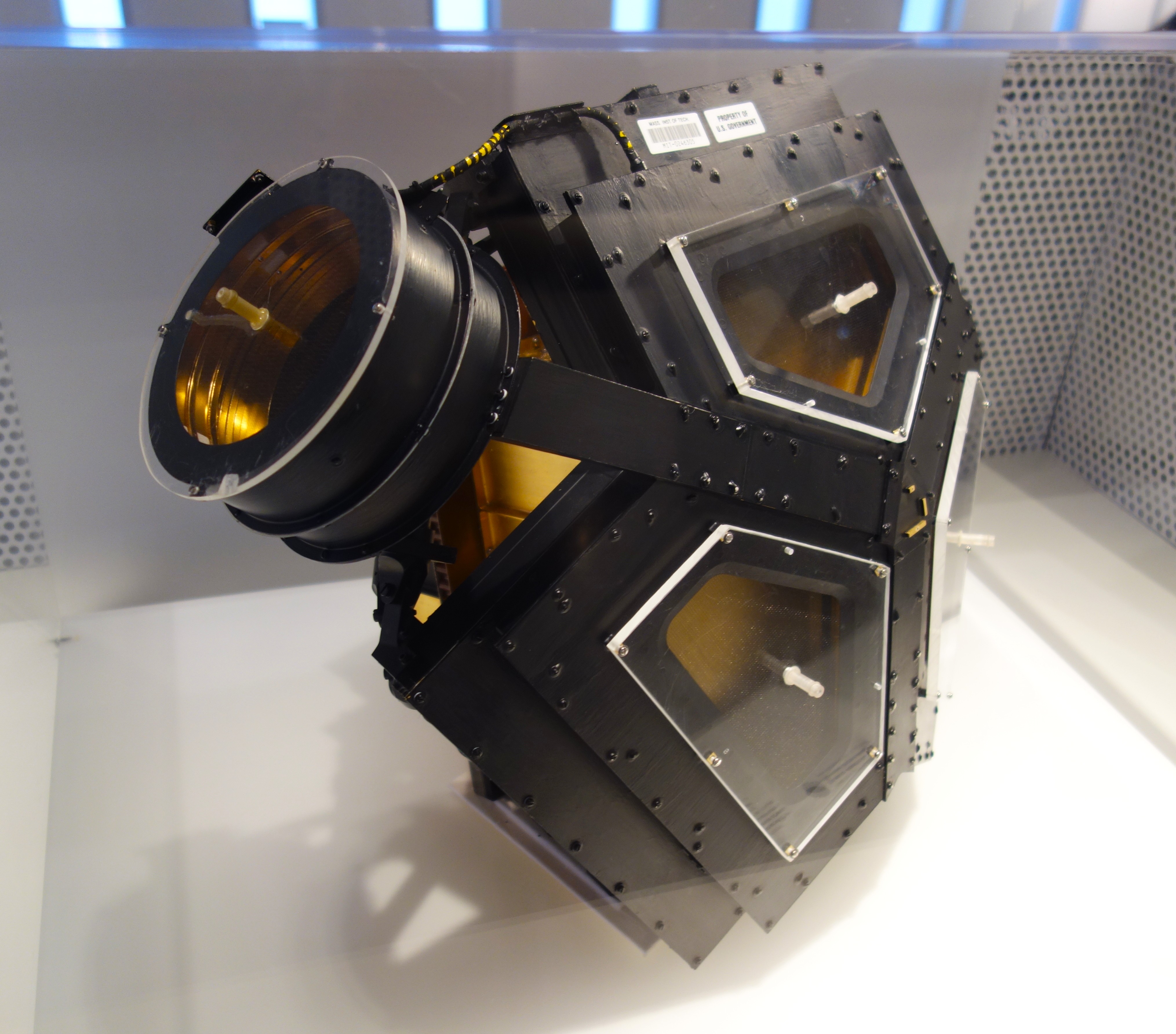 A flight-spare Plasma Science instrument for Voyager, on display at the MIT Museum.