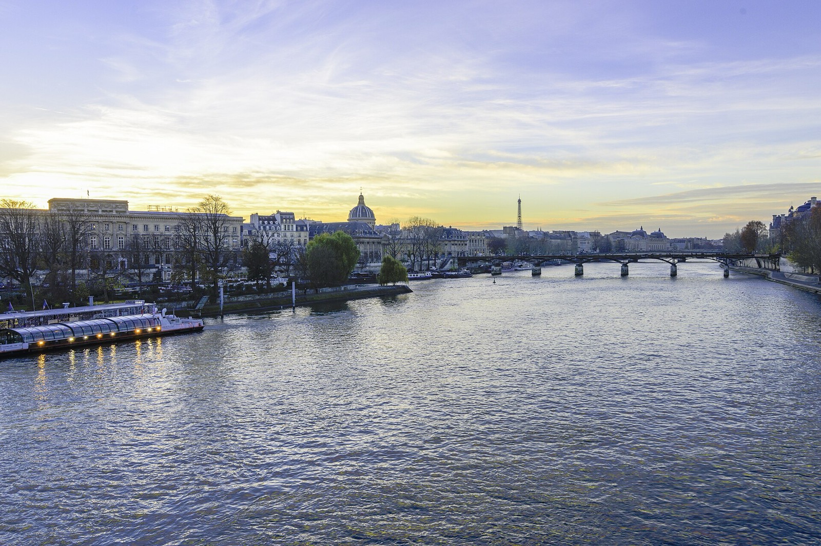 The Seine flows through Paris past historic stone bridges.