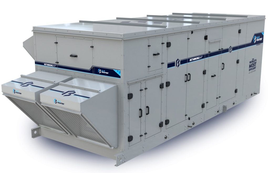 Blue Frontier's ultra-efficient dedicated outdoor air system (DOAS)—the rooftop unit that dries incoming air with a salt brine instead of overcooling it.
