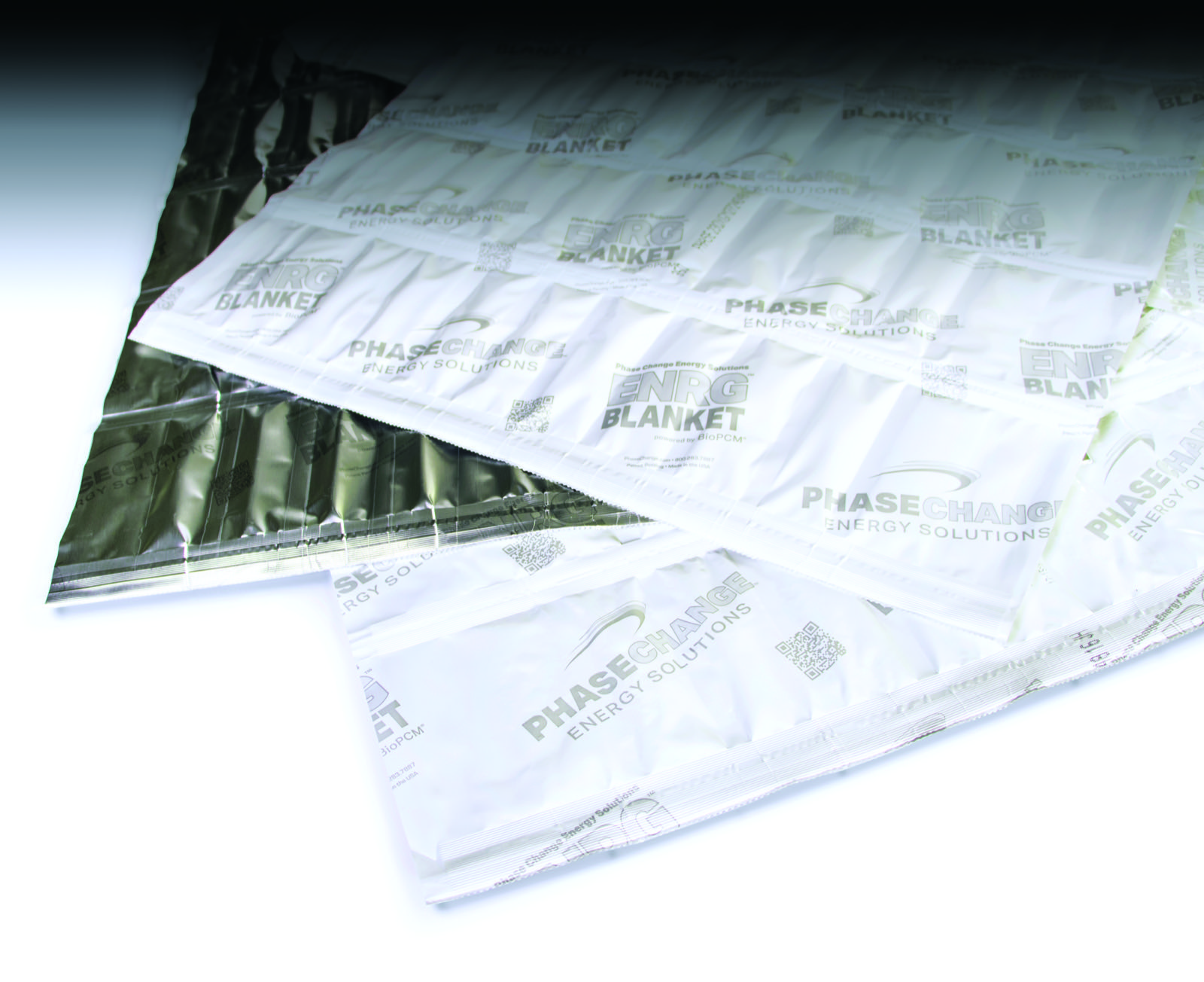 Layers of an organic phase-change material encapsulated in a foil film—the kind of "thermal blanket" built into walls and ceilings to soak up daytime heat.
