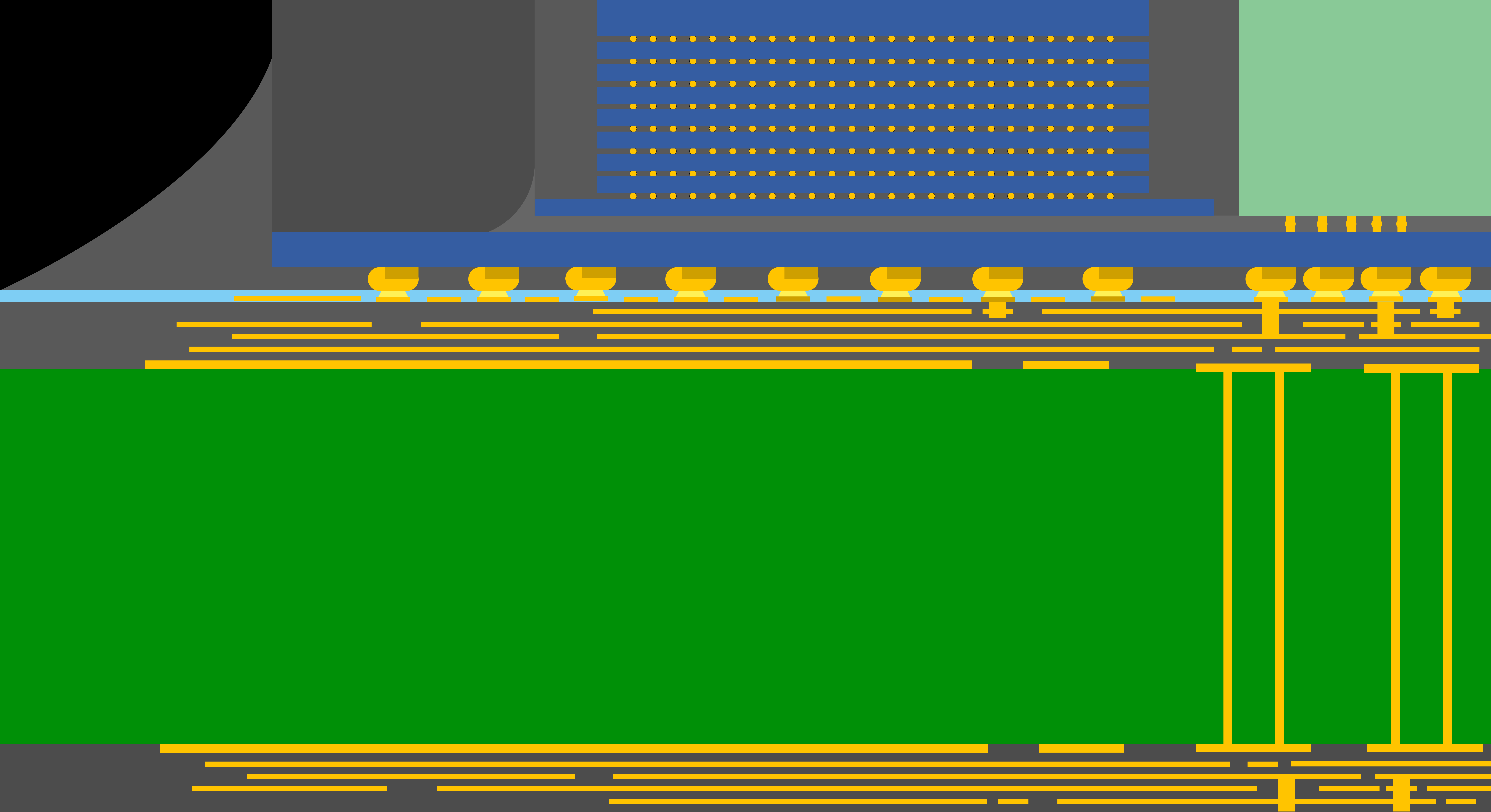 A cross-section of a High-Bandwidth Memory stack: DRAM dies piled atop one another and wired down through the silicon. HBM is made by just three companies, and next year's supply is already spoken for.